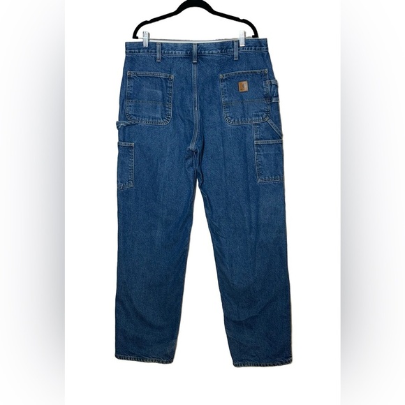 Carhartt Washed-Denim Work Dungaree/Flannel-Lined Jeans, Size 38 X 34. - Picture 4 of 13